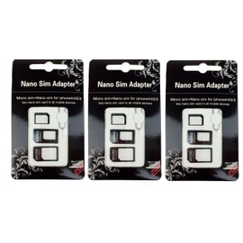 3x Kit 4-in-1 Nano SIM Adapter Set for All Mobile Devices (Nano SIM to Micro SIM Card, Micro SIM to Standard Card, Nano SIM to Standard Card) + Clip for Removing Universal SIM Adapter