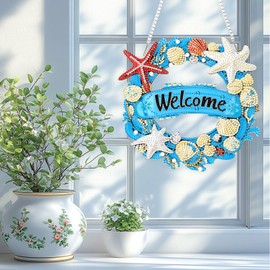 TOSTOG Hanging Diamond Art Kits for Adults, Welcome Sign Diamond Painting Kits for Adults Window Pendant, Full Drill Diamond Painting Hanging Pendant Kit for Home Wall Decor Gem Art