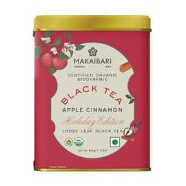 Makaibari Holiday Edition : Apple Cinnamon Black Tea | USDA Certified Premium Black Tea | Anti-Oxidants, Immunity Booster | Tin Caddy | 50g