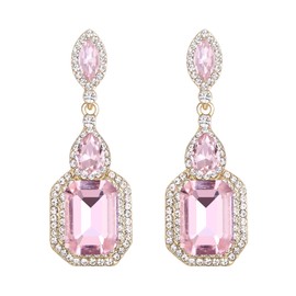 BriLove Wedding Bridal Rhinestone Earrings for Women Emerald Cut Crystal Infinity Figure 8 Chandelier Pink Gold-Tone