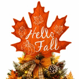 Fall Tree Topper Hello Fall Maple Leaf Tree Top Decor for Christmas Tree