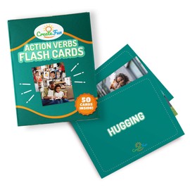 CreateFun Action Verbs Flash Cards - 50 Vocabulary Builder Educational Photo Cards - with 6 Teaching Activities for Parents, Classrooms, Speech Therapy Materials, ELL and ESL Teaching Materials