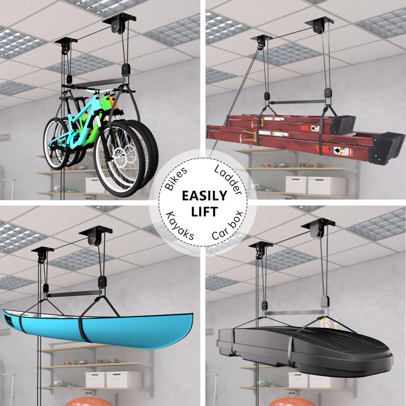 TRUSOON Ladder Storage, Larger Pulley Ladder Hoist, Self Locking Function