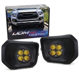 iJDMTOY Yellow Lens 24W High Power LED Wide Angle SAE Flood Beam Fog Light Kit w/Foglamp Bezels, Relay Wiring Harness Compatible With 2016-2023 Toyota Tacoma