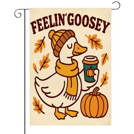 Feelin' Goosey Fall Garden Flag, Funny Silly Goose Garden Flag 12x18 Inch Double Sided, Autumn Pumpkin Flags for Yard Outside Gifts for Goose Lovers