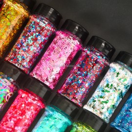 s 24 Bottles Holographic Nail Sequins Shapes Mixed Iridescent Nail Glitter Flakes Heart Manicure Decorations Setscolor: Set2-24 mix colors/Neon Glitter