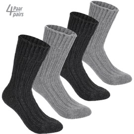 BRUBAKER 4 Paar Kaschmir-Socken für Damen und Herren - Warme Grobstrick Freizeitsocken in hoher Qualität 48% Schafwolle und 40% Cashmere Anteil - Größe 47-50 - Grau Anthrazit