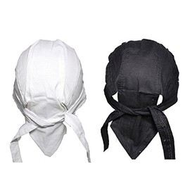 Set of 4 Black or White Food Service Skull Cap Head Wrap DO-RAG Chef Cook Medical Field (Mixed)