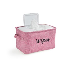Dejaroo - Baskets for Organizing Wipes and Newborn Essentials, Diaper and Wipes Organizer, Embroidered Baby Shower Gifts for Moms, Linen Basket with Handle, 9 x 6 x 5.5 Inches, Pink