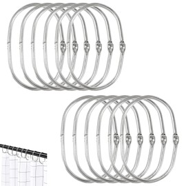 12 PCS Shower Curtain Hooks Shower Curtain Rings Rust Proof Oval Rings Clasp Hooks Set Shower Curtain Accessories Shower Hooks for Curtains Windows Home Decoration Bathroom Changing Room