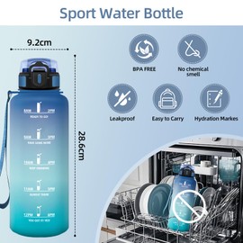 HoneyHolly Water Bottle, Motivational and Leak-Proof, 1.5 L, Water Bottle, Time Marking, Sports Water Bottle, Reusable, Water Bottle for Gym, Work, Camping, Hiking