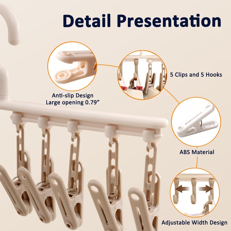 Clothes Hanger with 5 Clips and 5 Hooks Laundry Drying