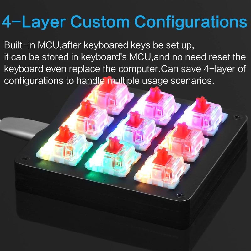 Koolertron One Handed Macro Mechanical Keyboard, RGB LED Backlit Portable