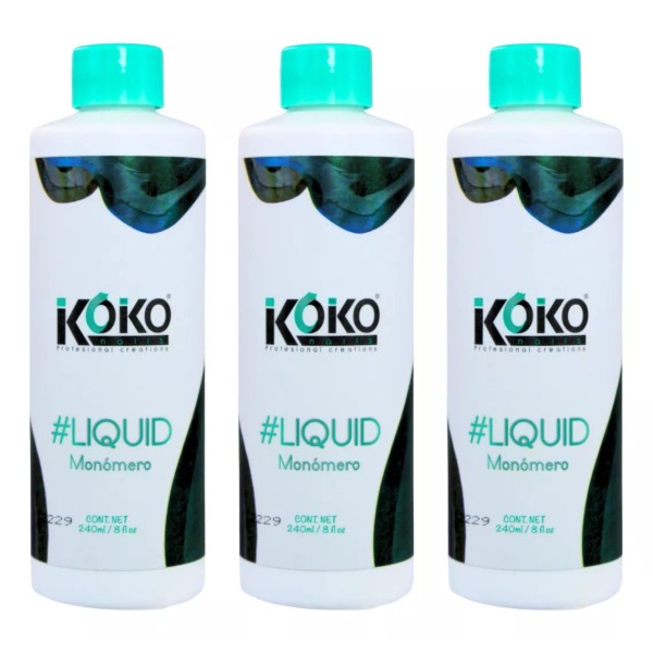 Koko Nails Pack De 3 Monómeros, Líquido Acrílico 8 Oz, Uñas. Koko Nails