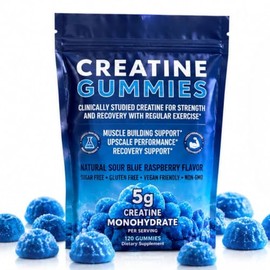 Gomitas de Creatina Monohidratada 5 g – Sin Azúcar, Veganas y Sin OGM – Apoyo para Fuerza Muscular, Recuperación y Rendimiento Deportivo – Sabor Framb