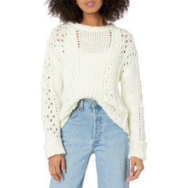 Cable Stitch Women's Chunky Wool Blend Pointelle Sweater Medium Birch White