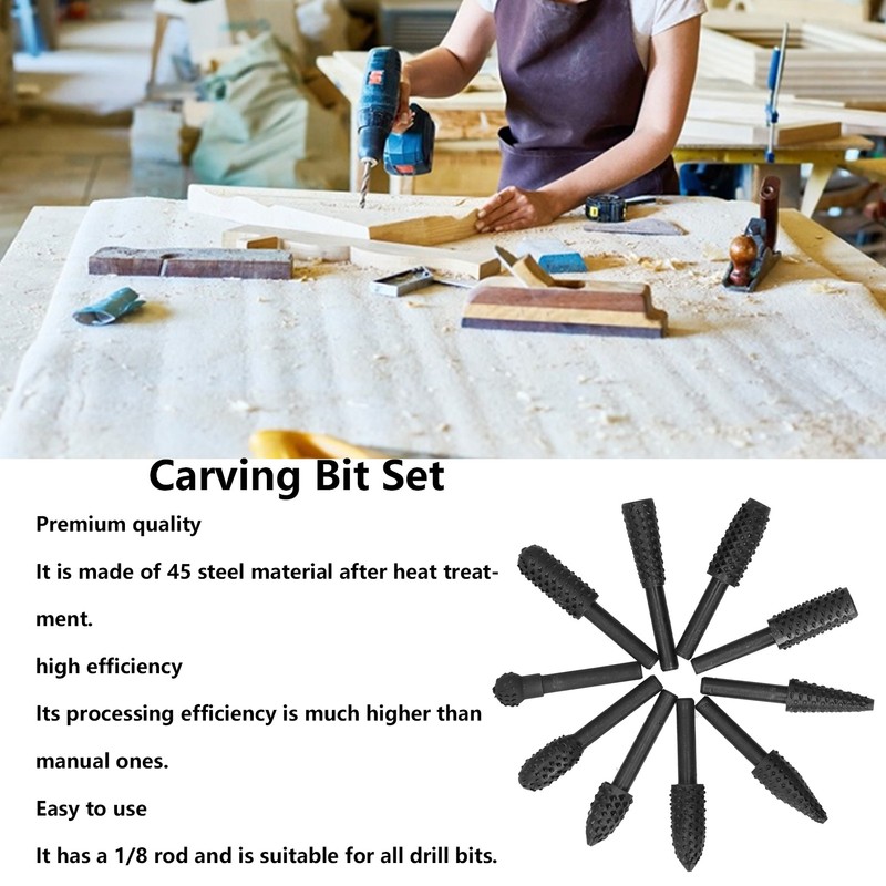 10Pcs Carving Bit Set Electric Rotatable Efficient Multifunctional Grinding Head