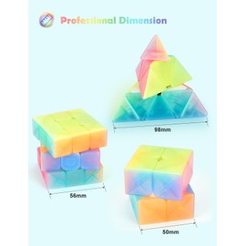 ROXENDA Speed Cube Set, 2X2 3X3 Pyramid Speed Cube Stickerless Fast Cube with Instruction (Jelly cube set)