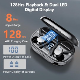 Wireless Earbuds, New 128H Bluetooth 5.3 Headphones Sport with Earhooks, Earbuds Dual LED Display, 4 ENC Noise Cancelling Mic Wireless Earphones, IP7 Waterproof Ear Buds for Sport/Gym/Running
