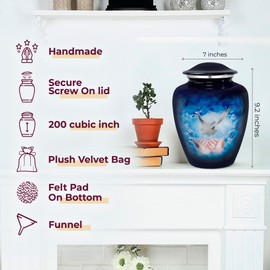 Trupoint Memorials Cremation Urns for Human Ashes, Decorative Burial Urn for Adult Men & Women – Large, Blue Dove