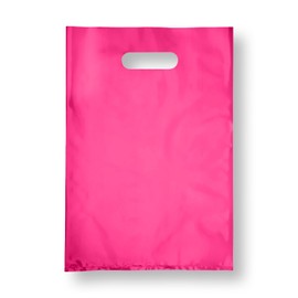 Plastic Shopping Bag with Die Cut Handle Bag 16" x 18" Pink Plastic Merchandise Bags with Handle 100 Pack for Retail, Heavy Duty Bulk Bags