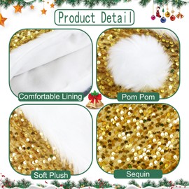 Brihasory Sequin Santa Hat, Sparkly Christmas Hats for Women or Men, Soft Velvet and Comfort Lining Adults Holiday Hat for Santa Claus, Suit for Eve New Year Festival Party Costume Supplies(Gold)