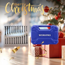 WORKPRO 22-piece Ratcheting Wrench Set with 180° Flex Head, Anti-Slip Tooth, Combination Wrench Sets with Organizer Box, Metric 6-18mm & SAE 1/4-3/4", Black Electrophoretic Coating