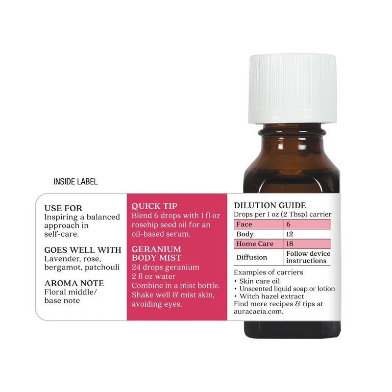 Aura Cacia 100% Pure Geranium Essential Oil | GC/MS Tested