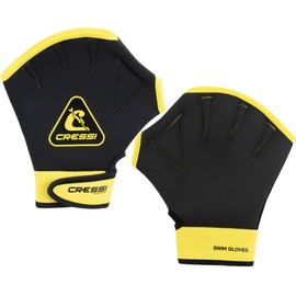 CRESSI Unisex Adult Aqua Boost Swim Gloves, Neoprene Ultraspan Swimming Gloves, Wrist Strap, Black, Swimming, Arm, Back, Shoulder Training, Water Aerobics, Aquafitness, Black/Yellow, XL