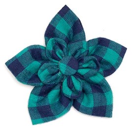 The Worthy Dog Green/Navy Buffalo Check Flower for Dog Cats Pets Wedding Birthday Party Attachable Collar Decor Sliding Accessories - Small