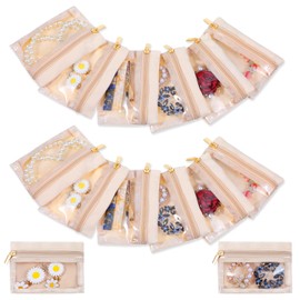 Meyeyaia 12 Pcs Jewelry Travel Pouch, Lightweight Velvet Travel Jewelry Pouch with Zipper for Storge Rings Earrings Necklaces Gift for Women, Traveler, Bridesmaid Gifts, Beige