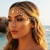 Aukmla Boho Head Chain Shell Headpiece Layered Rhinestone Forehead Headband