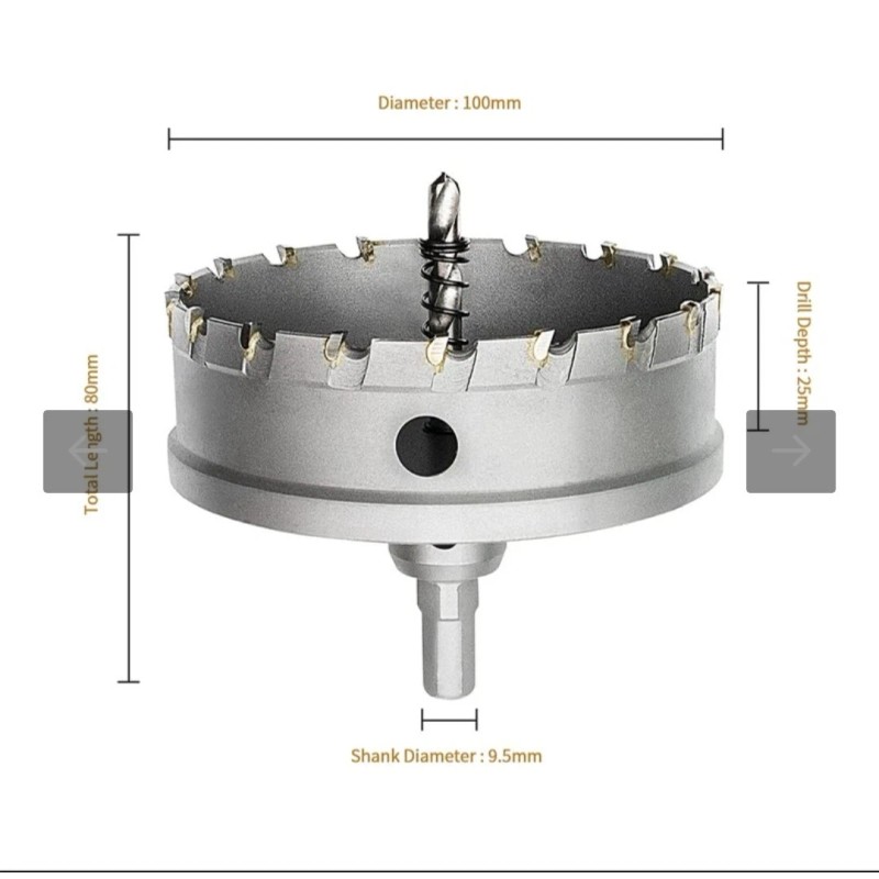 Meccion TCT Carbide Hole Saw Drill Bit 100mm 3-15-16" Heavy