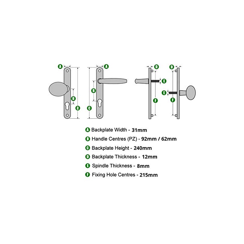 uPVC Door Handle 92mm 62mm Offset Lever Pad 215mm Fixings