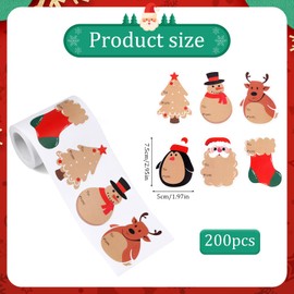 200pcs Christmas Stickers, Copper Plate Self-Adhesive Christmas Tags for Gifts in 6 Patterns Snowman Christmas Trees Reindeer Cute Christmas Name Tags Stickers
