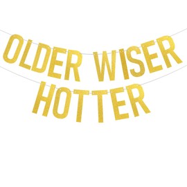 Cadimus Gold Glitter Birthday Garland, Older Wiser Hotter, Decorative Birthday Banner Woman Man, Funny Birthday Garlands for 40, 50, 60, 70 and 80, Funny Paper Banner Adults