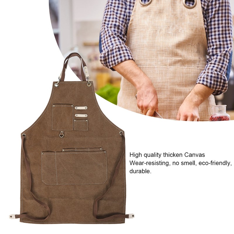 Adjustable Waterproof Apron with Pockets for Restaurant Kitchen Milk Tea