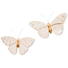 MACKENZIE-CHILDS Butterfly Duo, Hanging Butterfly Wall Decor, Pink-and-White Rosy Check, Set of 2