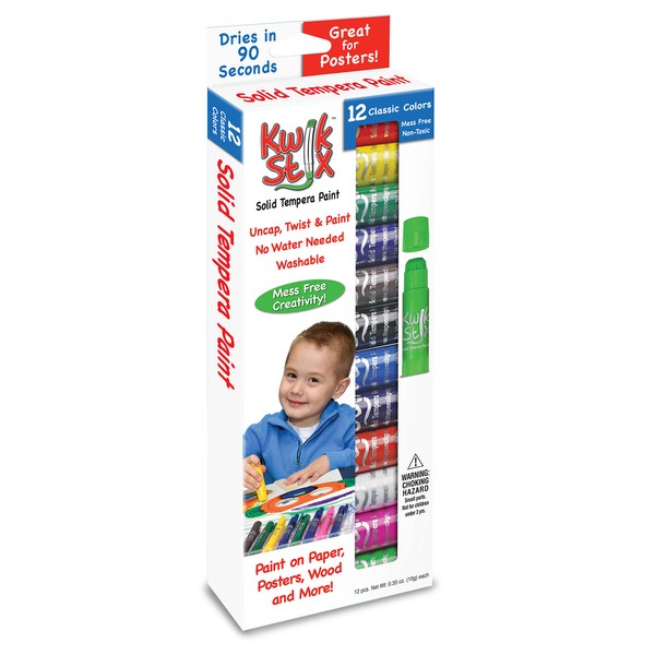 The Pencil Grip Kwik Stix Solid Tempera Paint, Super Quick Drying, 12 Pack