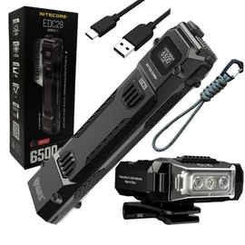 Nitecore EDC29 + CL10 Clip-ON Light EDC29 Every Day Carry Rechargeable Flashlight -6500 Lumens w/ CL10 Clip-ON Light -45 Lumens and Eco Sensa USB C Charging Cable