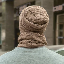 LCZTN Mens Winter Beanie Hat Scarf Set Warm Fleece Lined Knit Ski Hats Slouchy Skull Cap for Unisex Gift (Khaki)