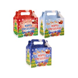 HENBRANDT 24 x Happy Christmas Medium Party Lunch Boxes for Christmas Parties Xmas Dinner Food Box Gift Box Party Favours Goodies Treats Empty Cardboard Packaging for Boys and Girls
