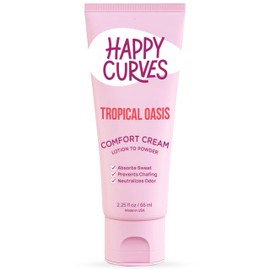 HAPPY CURVES Lotion to Powder Anti Chafing Odor Control Cream for Women: Aluminum-Free Cream for Private Parts, Under Breast, & Body 2.25 Fl Oz (1 Pack, Tropical Oasis)