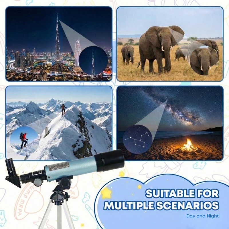 Telescope for Beginners, 90X Portable Astronomical Refractor with 15" Tabletop