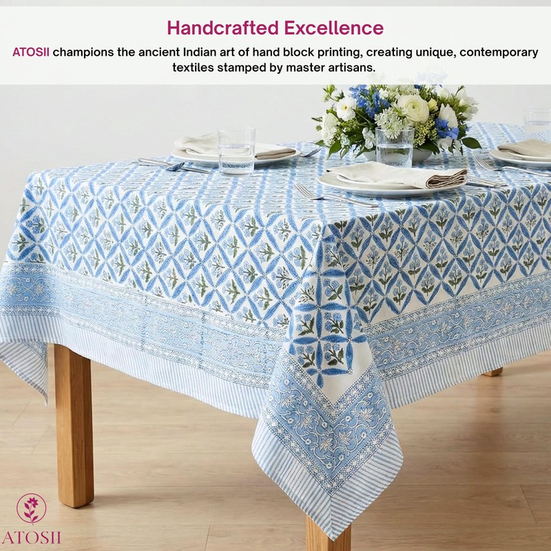 ATOSII Mantel de algodón Netta Blue 72 x 140 pulgadas
