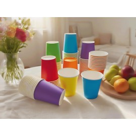 excvalues 120 Pieces 9 oz Disposable Muticolor Paper Cups Colored Party Cups 6 Colors Rainbow Paper Cups Bulk Drinking Cups for Birthday Holiday Party Supplies