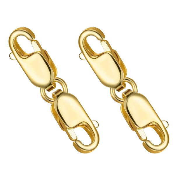 2pcs Double Lobster Clasp Extender, Gold Plated 925 Sterling Silver