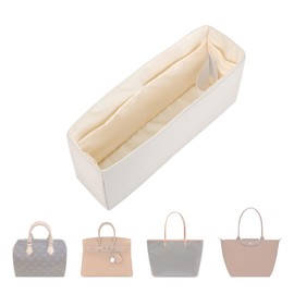 ArcDiary ArcDiay Pocket Organiser, Handbag Organiser, Multi Pocket Design, Foldable, Handmade of Nylon and Satin, Silky and Smooth, Can be Used for Many Bags (Slender Large-Craie)