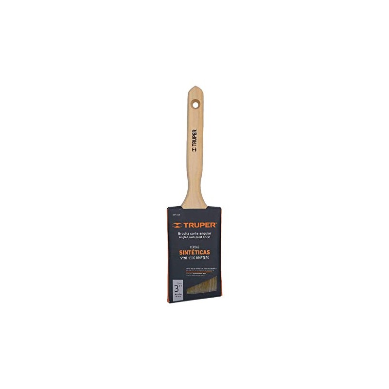 TRUPER Brocha cerdas sintéticas, mango madera,corte angular, 3' Truper