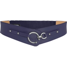 BlackButterfly Wide Elastic Stretch Retro Metal Interlock Buckle Belt (Midnight Blue, L)